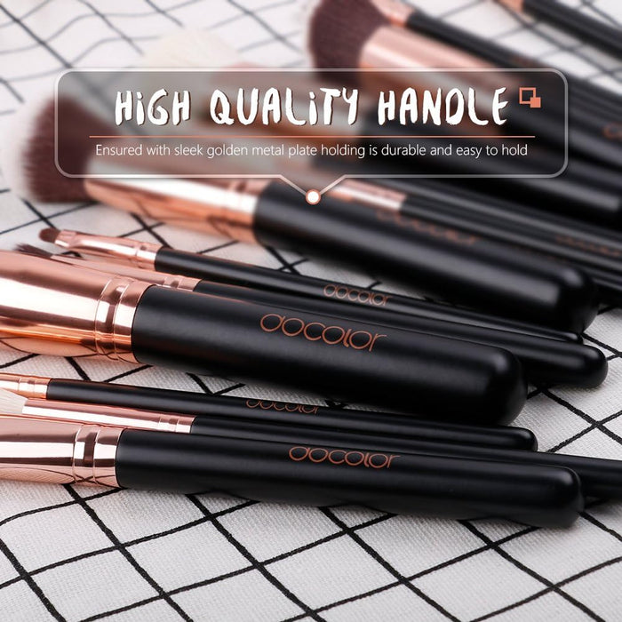 Professional 15-Piece Makeup Brush Set for Flawless Application of Powder, Cream, and Liquid with Elegant PU Leather Case in Classic Rose Gold
