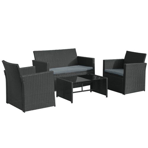 4-piece rattan garden furniture set with two chairs, loveseat, and glass-top table