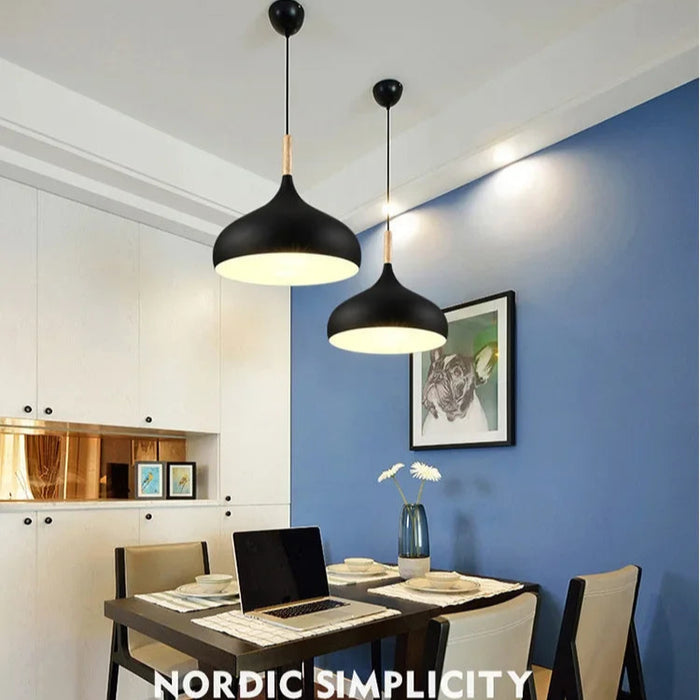 Stylish brushed nickel LED pendant light with colorful lampshade for bedrooms and creative spaces