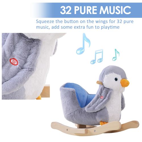 Animal Baby Rocking Horse – Plush Penguin with Musical Button - Samanta Factory