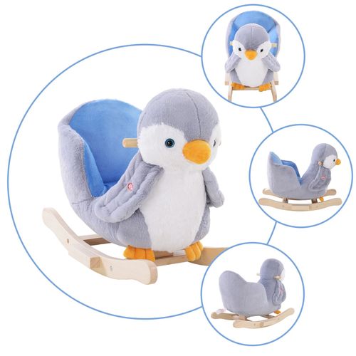 Animal Baby Rocking Horse – Plush Penguin with Musical Button - Samanta Factory