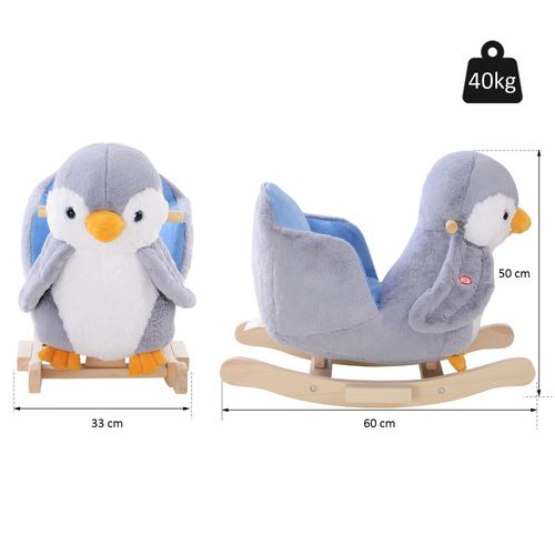 Animal Baby Rocking Horse – Plush Penguin with Musical Button - Samanta Factory