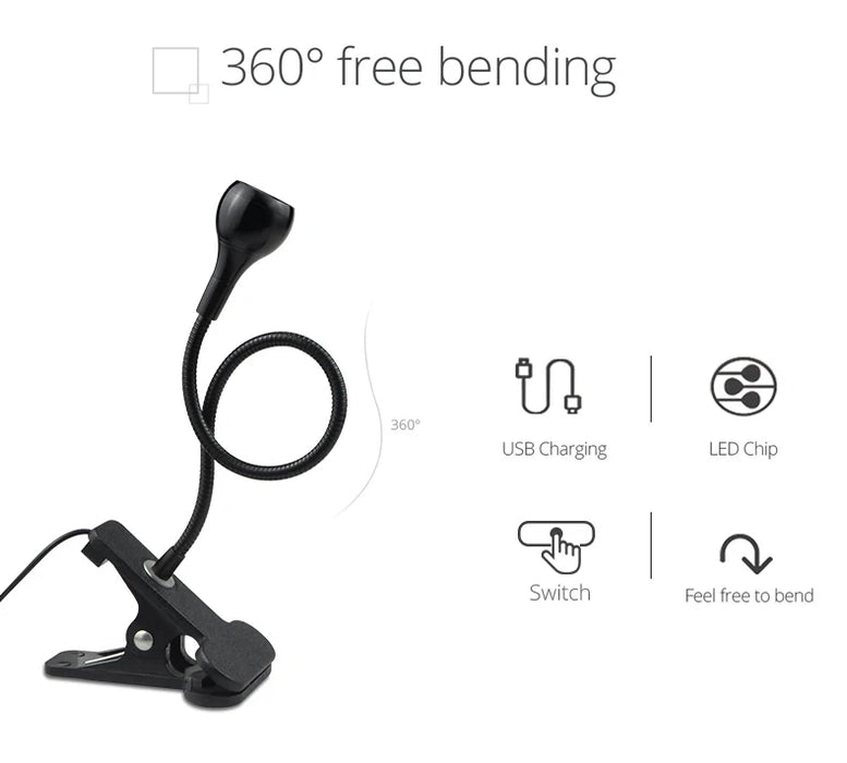 Book Light – USB LED with Flexible Clip Holder - Samanta Factory