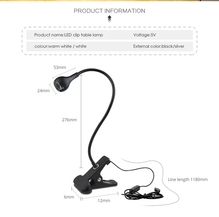 Book Light – USB LED with Flexible Clip Holder - Samanta Factory