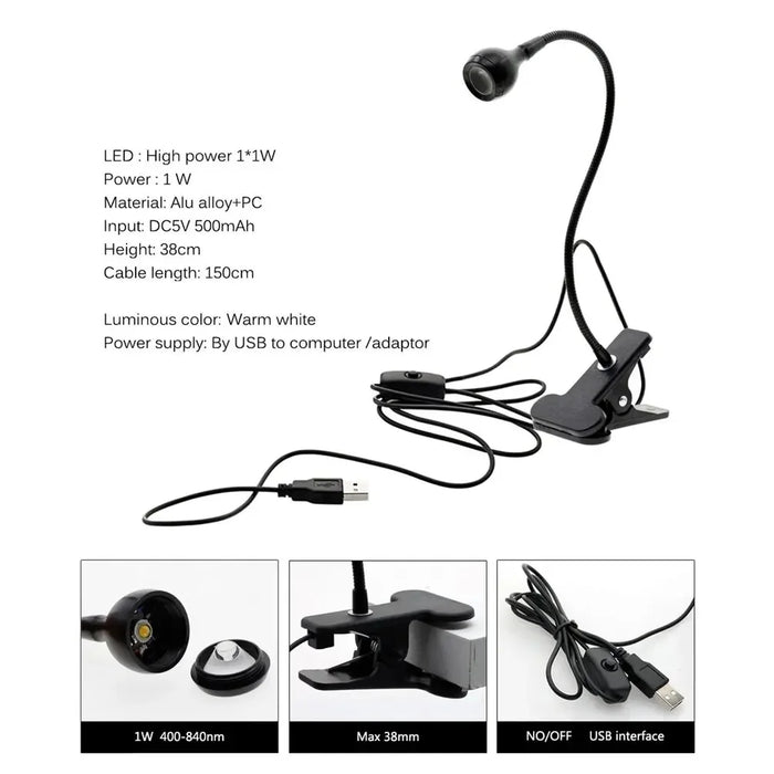 Book Light – USB LED with Flexible Clip Holder - Samanta Factory