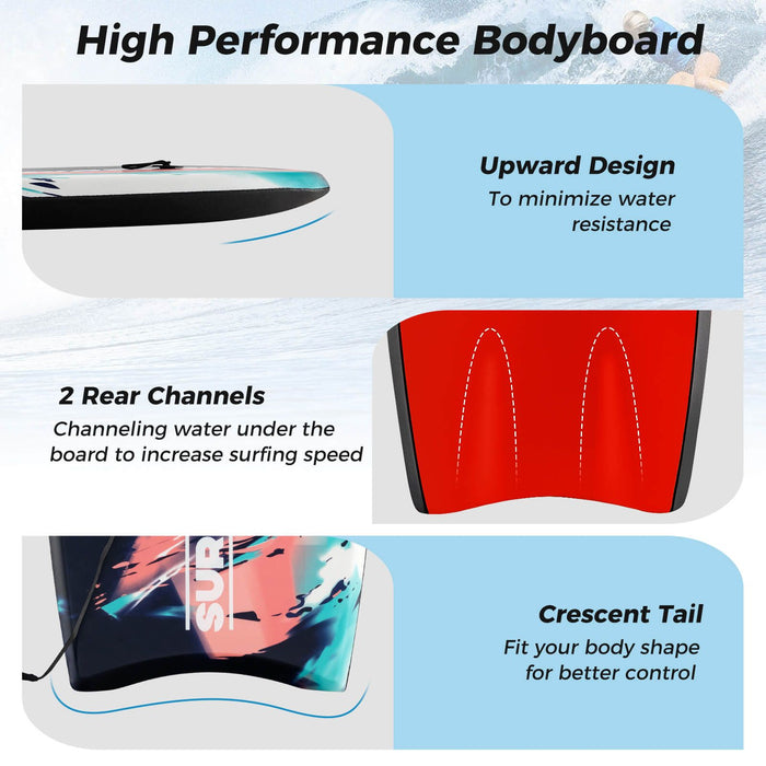 84 CM Lightweight Body Board Boogie Board with Wrist Leash