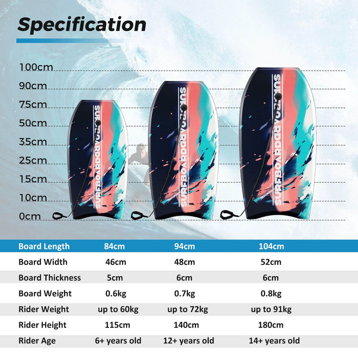 84 CM Lightweight Body Board Boogie Board with Wrist Leash