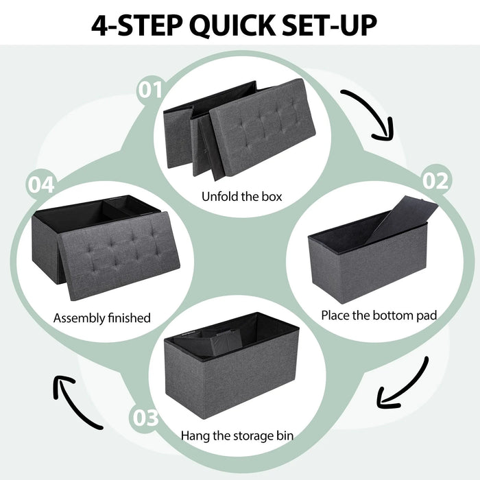 Fabric Foldable Storage Ottoman with Padded Seat for Living Room