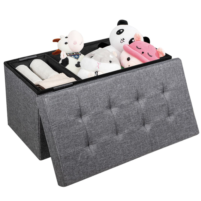 Fabric Foldable Storage Ottoman with Padded Seat for Living Room