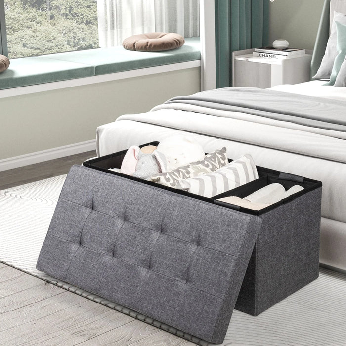Fabric Foldable Storage Ottoman with Padded Seat for Living Room