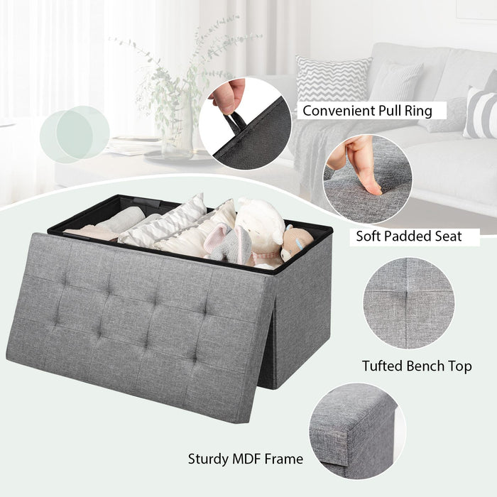 Fabric Foldable Storage Ottoman with Padded Seat for Living Room
