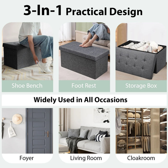 Fabric Foldable Storage Ottoman with Padded Seat for Living Room