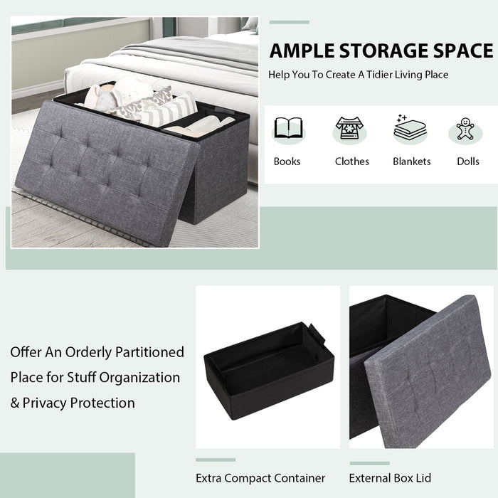 Fabric Foldable Storage Ottoman with Padded Seat for Living Room