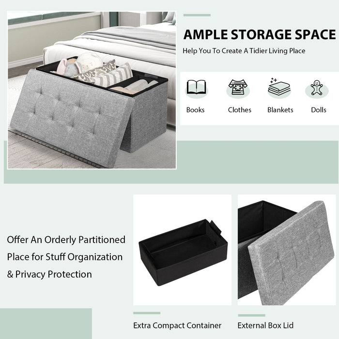 Fabric Foldable Storage Ottoman with Padded Seat for Living Room