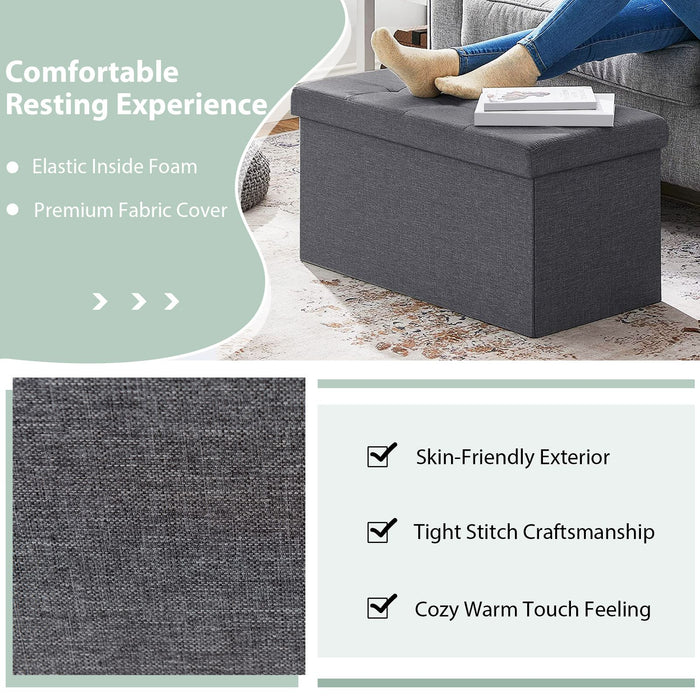 Fabric Foldable Storage Ottoman with Padded Seat for Living Room