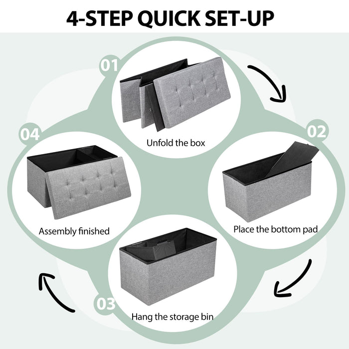 Fabric Foldable Storage Ottoman with Padded Seat for Living Room