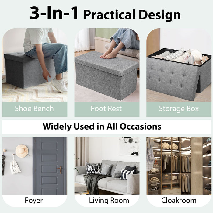 Fabric Foldable Storage Ottoman with Padded Seat for Living Room