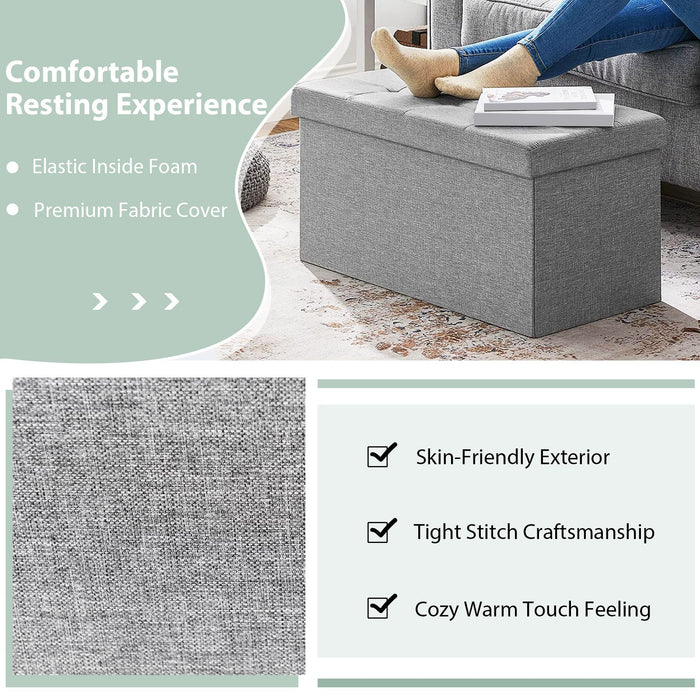 Fabric Foldable Storage Ottoman with Padded Seat for Living Room