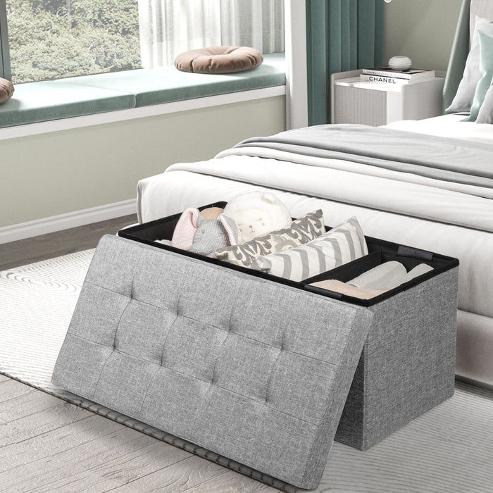 Fabric Foldable Storage Ottoman with Padded Seat for Living Room