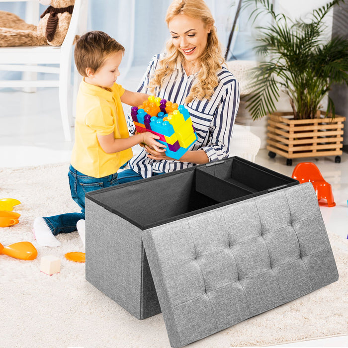 Fabric Foldable Storage Ottoman with Padded Seat for Living Room