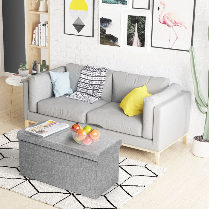 Fabric Foldable Storage Ottoman with Padded Seat for Living Room