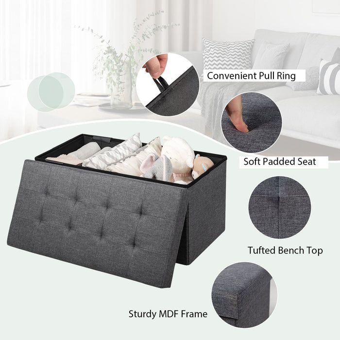 Fabric Foldable Storage Ottoman with Padded Seat for Living Room