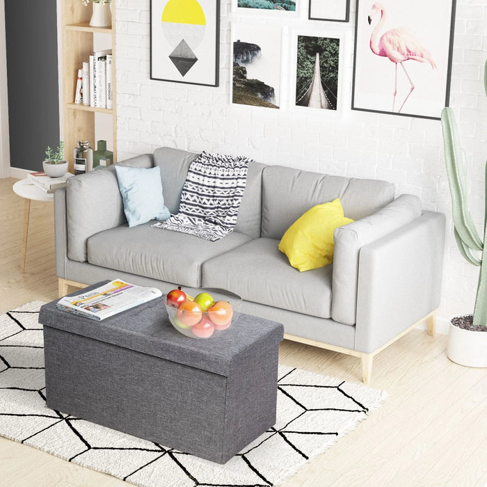 Fabric Foldable Storage Ottoman with Padded Seat for Living Room