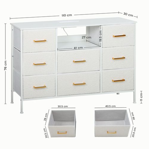 Boucle Chest of Drawers – 8 Drawer Dresser with Power Outlets - Samanta Factory