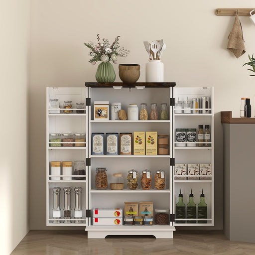 Farmhouse Storage Cabinet – Adjustable Shelves & Wood-Effect Top - Samanta Factory