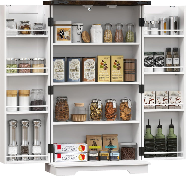 Farmhouse Storage Cabinet – Adjustable Shelves & Wood-Effect Top - Samanta Factory
