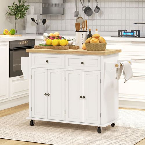 Rolling Kitchen Island Cart – Spacious Storage with Rubberwood Top - Samanta Factory