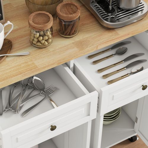 Rolling Kitchen Island Cart – Spacious Storage with Rubberwood Top - Samanta Factory