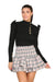 Women's ribbed knit jumper with gold buttons and frill hem, available in S/M and M/L