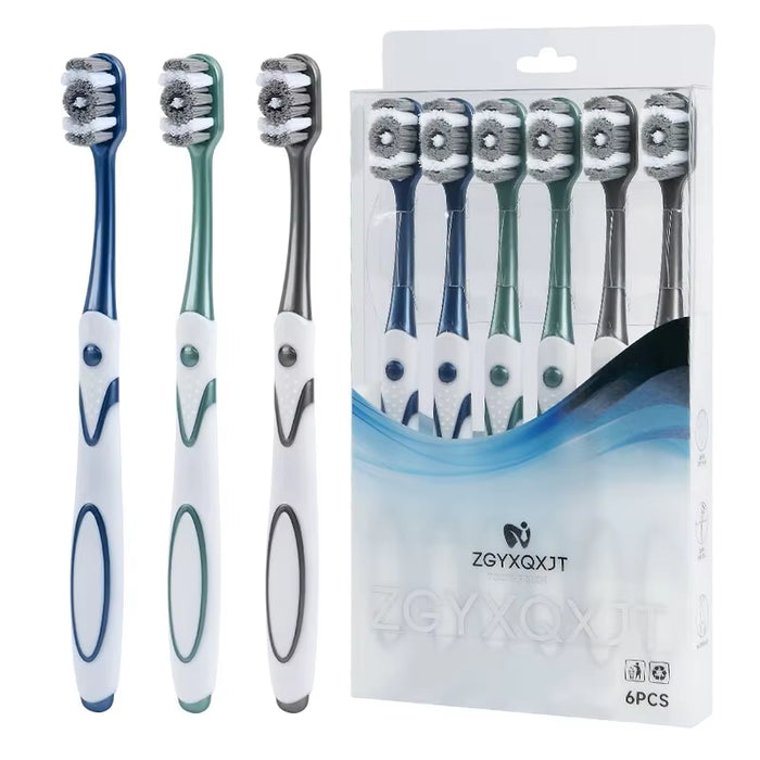 Set of 6 adult toothbrushes with 360° bristles – plaque removal toothbrush UK