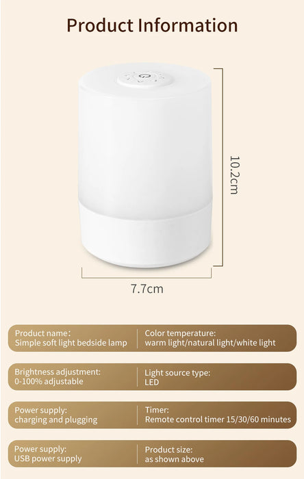 Night Lamp – Touch Control & Rechargeable LED - Samanta Factory
