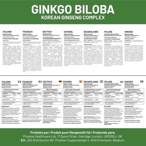 Ginkgo Biloba & Korean Ginseng Tablets – High Strength 16,000mg Formula - Samanta Factory