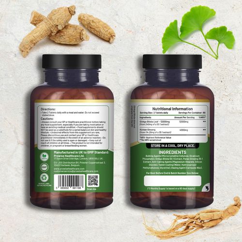 Ginkgo Biloba & Korean Ginseng Tablets – High Strength 16,000mg Formula - Samanta Factory