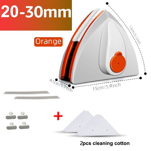 Magnetic double sided glass window cleaner for efficient cleaning of windows, mirrors, and shower screens.