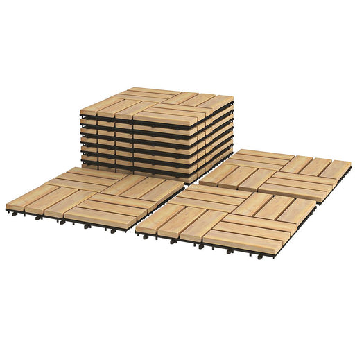 10-piece acacia wood interlocking floor tiles with durable PVC base for balcony, garden, and indoor use