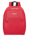 Red American Tourister backpack with laptop sleeve and padded straps for students and commuters
