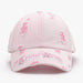 Distressed letter embroidered baseball cap, adjustable cotton hat with breathable design for outdoor activities.