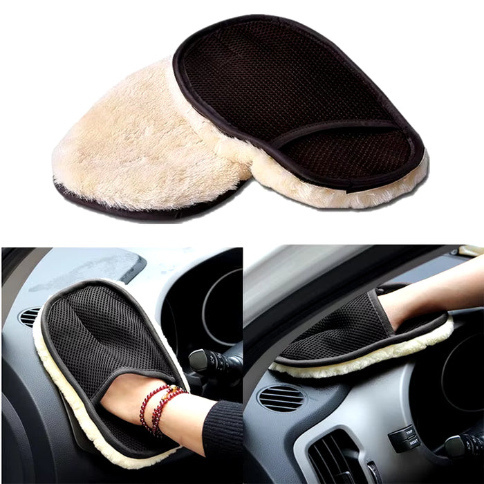 Black microfiber wool car cleaning glove for scratch-free washing
