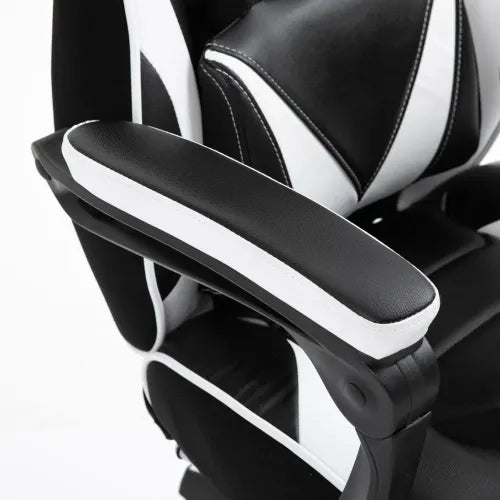 Gaming Chair Ergonomic Reclining w/ Manual Footrest Wheels Stylish Office White - Samanta Factory