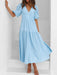 Elegant puff sleeve dress with ruched waist, perfect for formal events and casual wear.