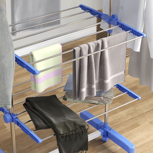 HOMCOM 4-Tier Large Clothes Airer Stainless Steel Clothes Drying Rack Blue - Samanta Factory