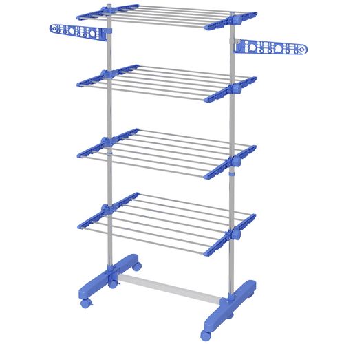 HOMCOM 4-Tier Large Clothes Airer Stainless Steel Clothes Drying Rack Blue - Samanta Factory