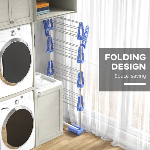 HOMCOM 4-Tier Large Clothes Airer Stainless Steel Clothes Drying Rack Blue - Samanta Factory