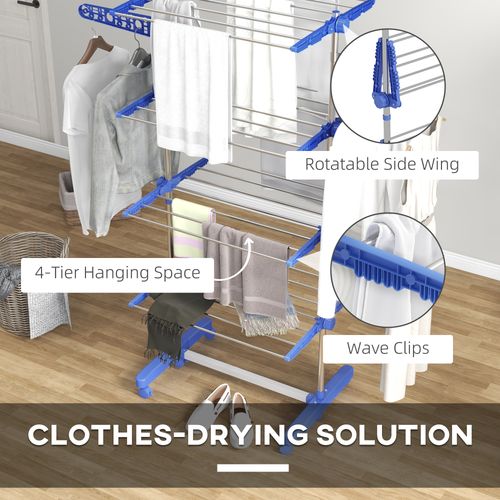 HOMCOM 4-Tier Large Clothes Airer Stainless Steel Clothes Drying Rack Blue - Samanta Factory