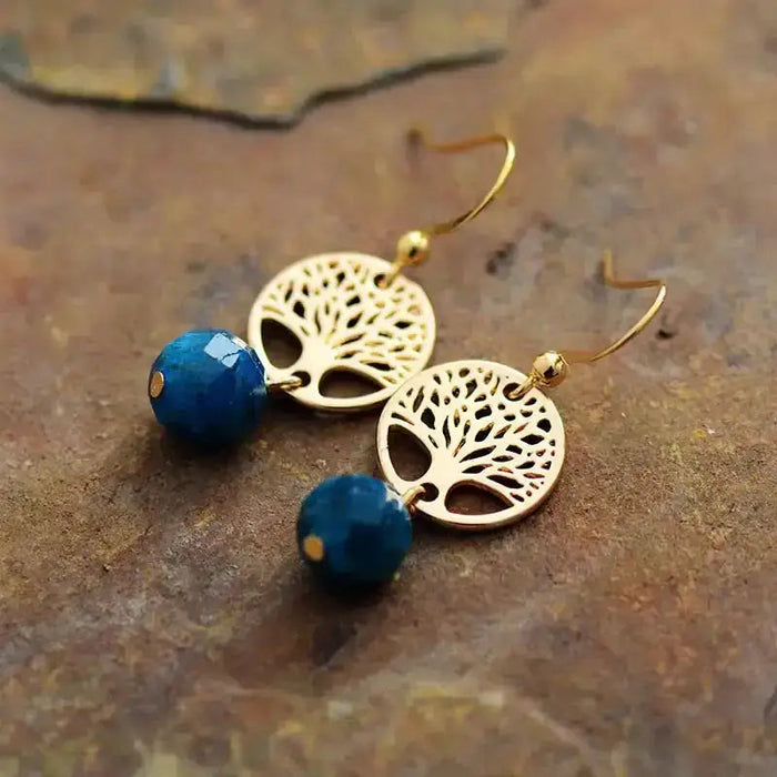 Sacred Apatite Tree Earrings – Handmade Boho Gemstone Drops! 🌳🔮 - Samanta Factory