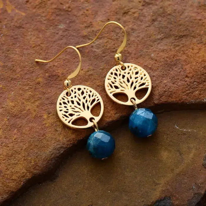 Sacred Apatite Tree Earrings – Handmade Boho Gemstone Drops! 🌳🔮 - Samanta Factory